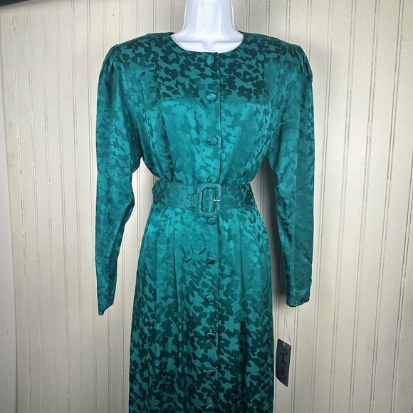 Vintage 100% Silk Papell Too Dress With Belt In Size 14 New With Tags 80's‎ - Picture 1 of 16